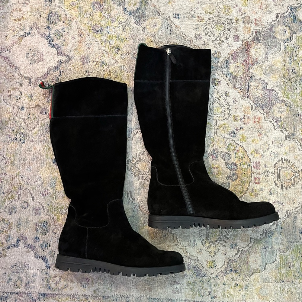 Gucci Meguro Black Suede Luxury Tall Winter Snow Zip Bike Riding Boot Size 10 - Picture 4 of 14